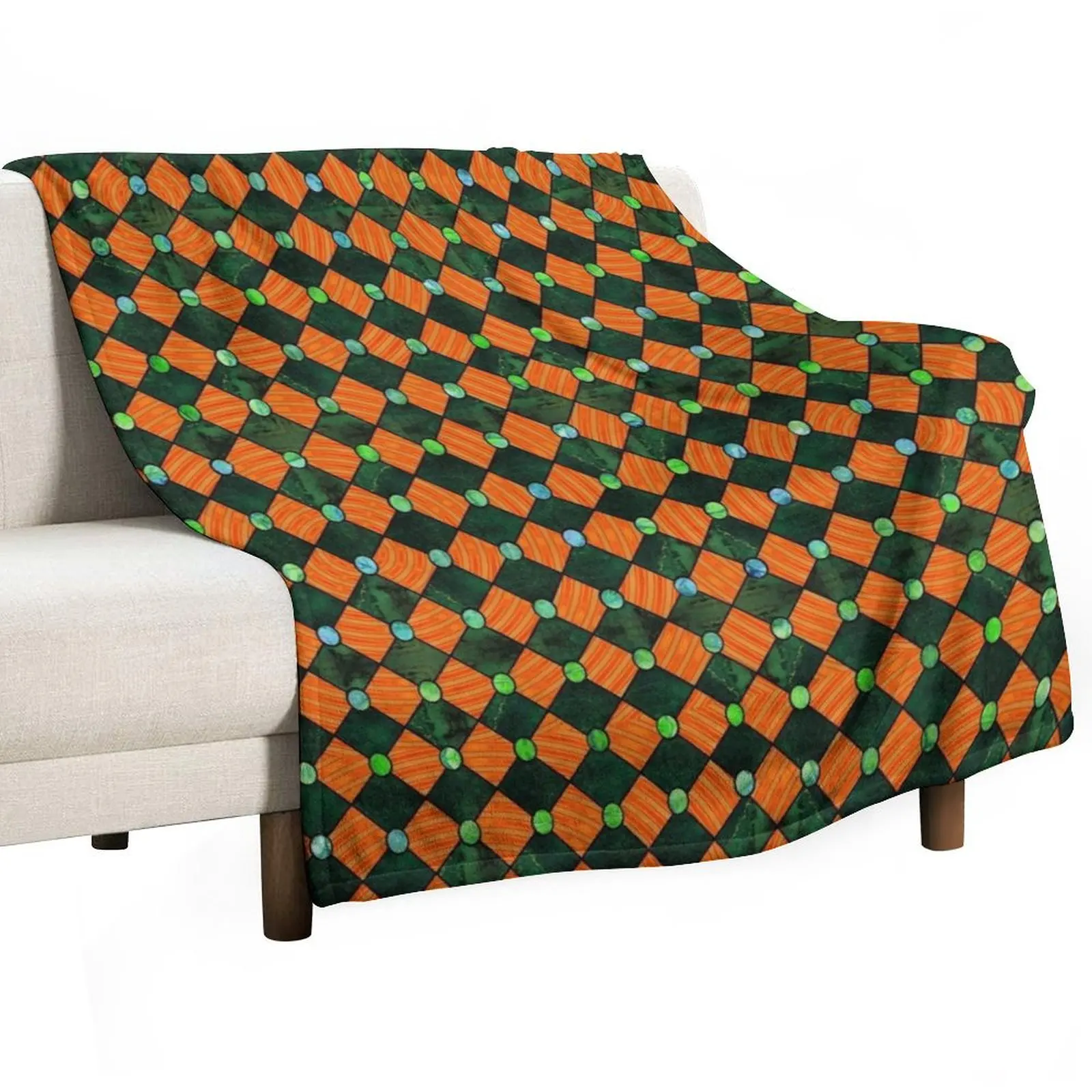 

Harlequin in Orange and Green Throw Blanket Summer Cool Breathable Blanket for Sleeping