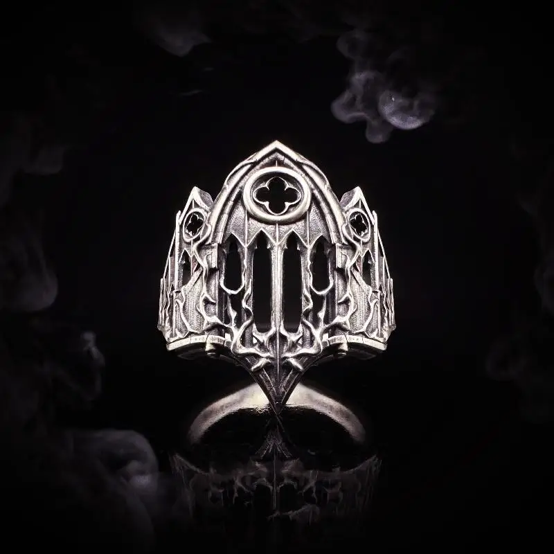 Unique Cross Burning Cathedral Gothic Relief Window Hollow Carved Adjustable Alloy Open Ring For Daily Wear Jewelry Gift-IIOO