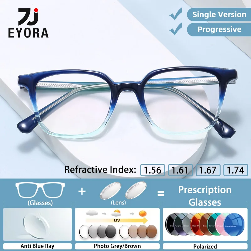 

EYORA Classic Square Full Rim TR90 Reading Glasses Myopia Eyewear Hyperopia Anti Blue Ray Progressive Photochromic Eyewear Lens