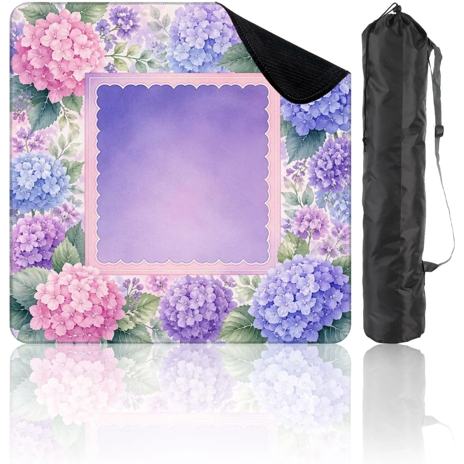 Pink Purple Blue Hydrangea Watercolor Game Mat with Carrying Bag 31.5 X 31.5 Inch Non Slip Noise Reducing for Poker Dominoes