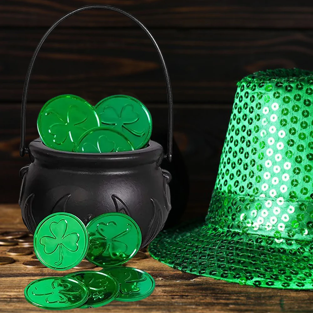 50 قطعة/100 قطعة الأيرلندية الأخضر البرسيم عملة لعبة هدية عيد القديس باتريك عملات محظوظة الأخضر والذهبي عملات محظوظة لديكور عيد القديس باتريك