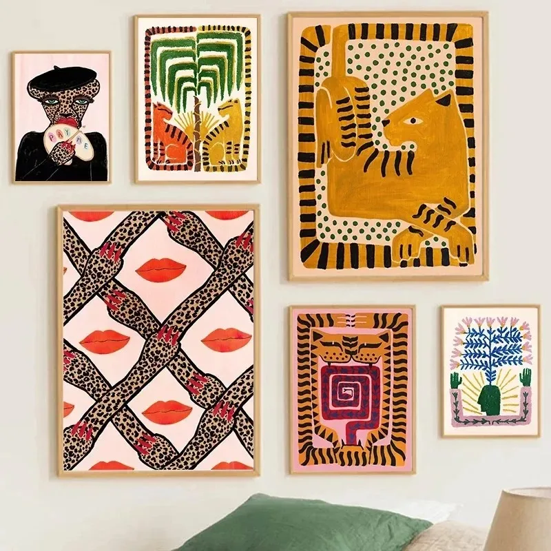 Abstraktes antikes Ägypten-Schlangen-Leoparden-Poster, Leinwandgemälde, buntes Tier-Wandbild für Wohnzimmer, Heimdekoration