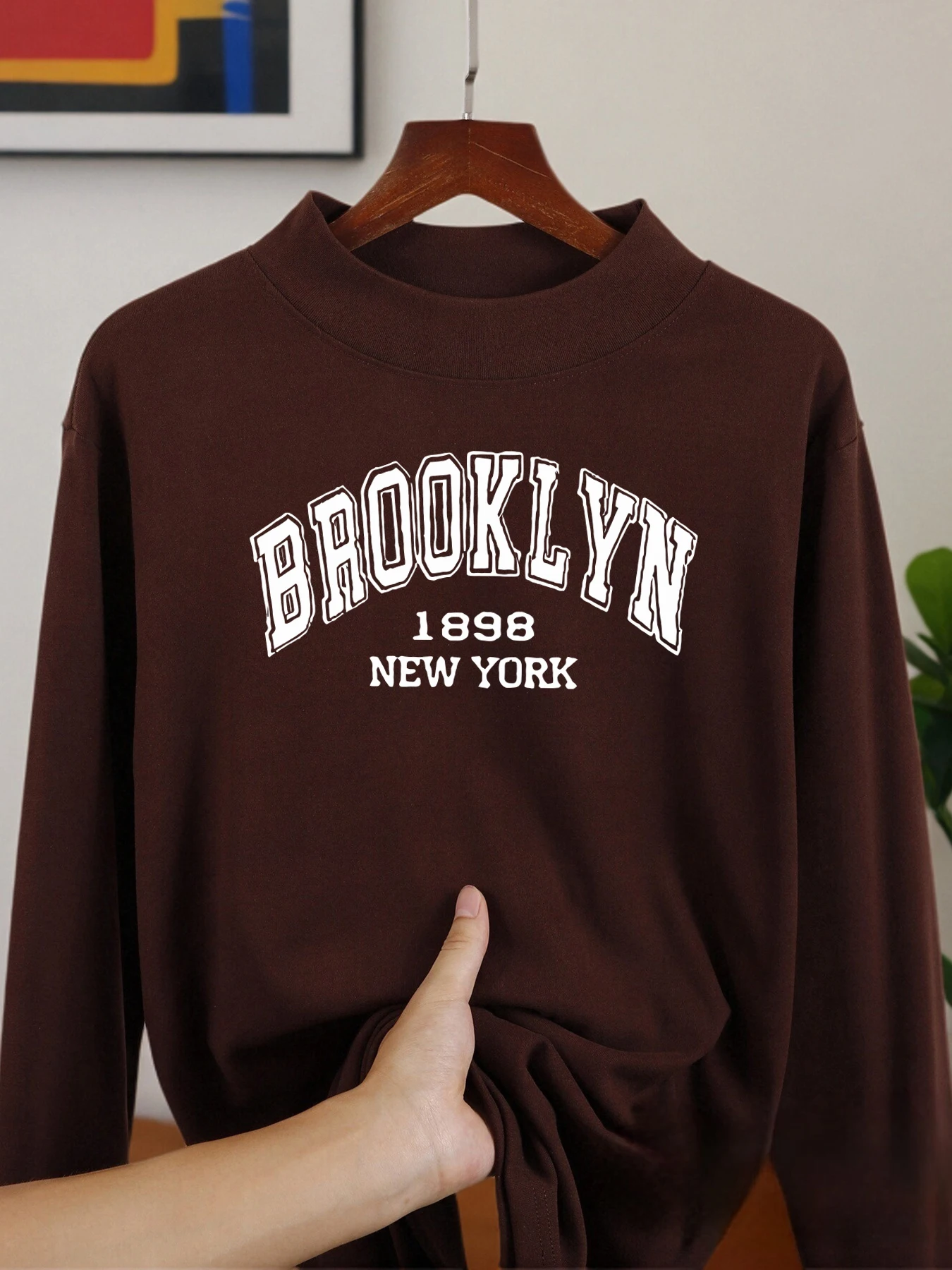 Brooklyn New York 1898 camisas de manga larga Casual moda Tops invierno terciopelo polar camisa cálida cuello medio ropa gruesa