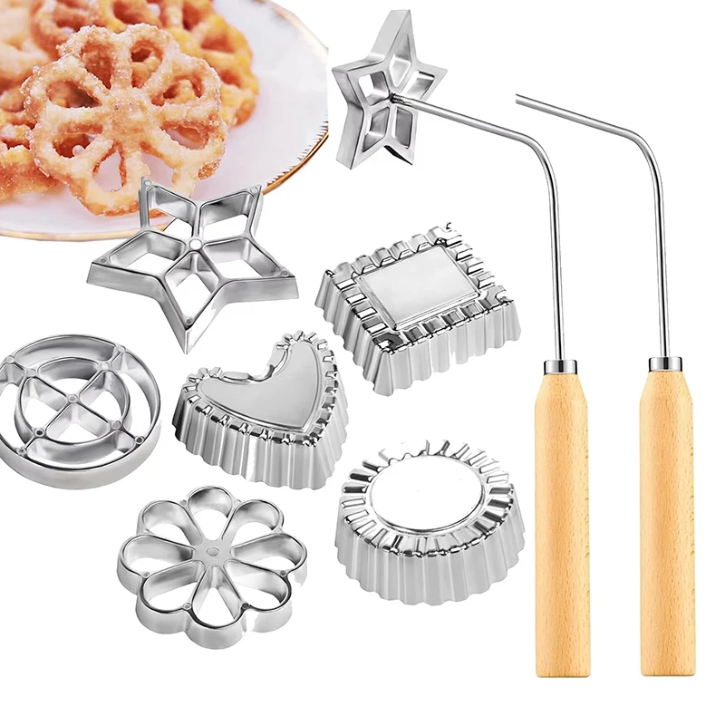 

Aluminum Rosette Maker Molds Bunuelos Mold With Handle Pastry Tools Achappam Cookie Maker Baking Cooking Kitchen Accessories