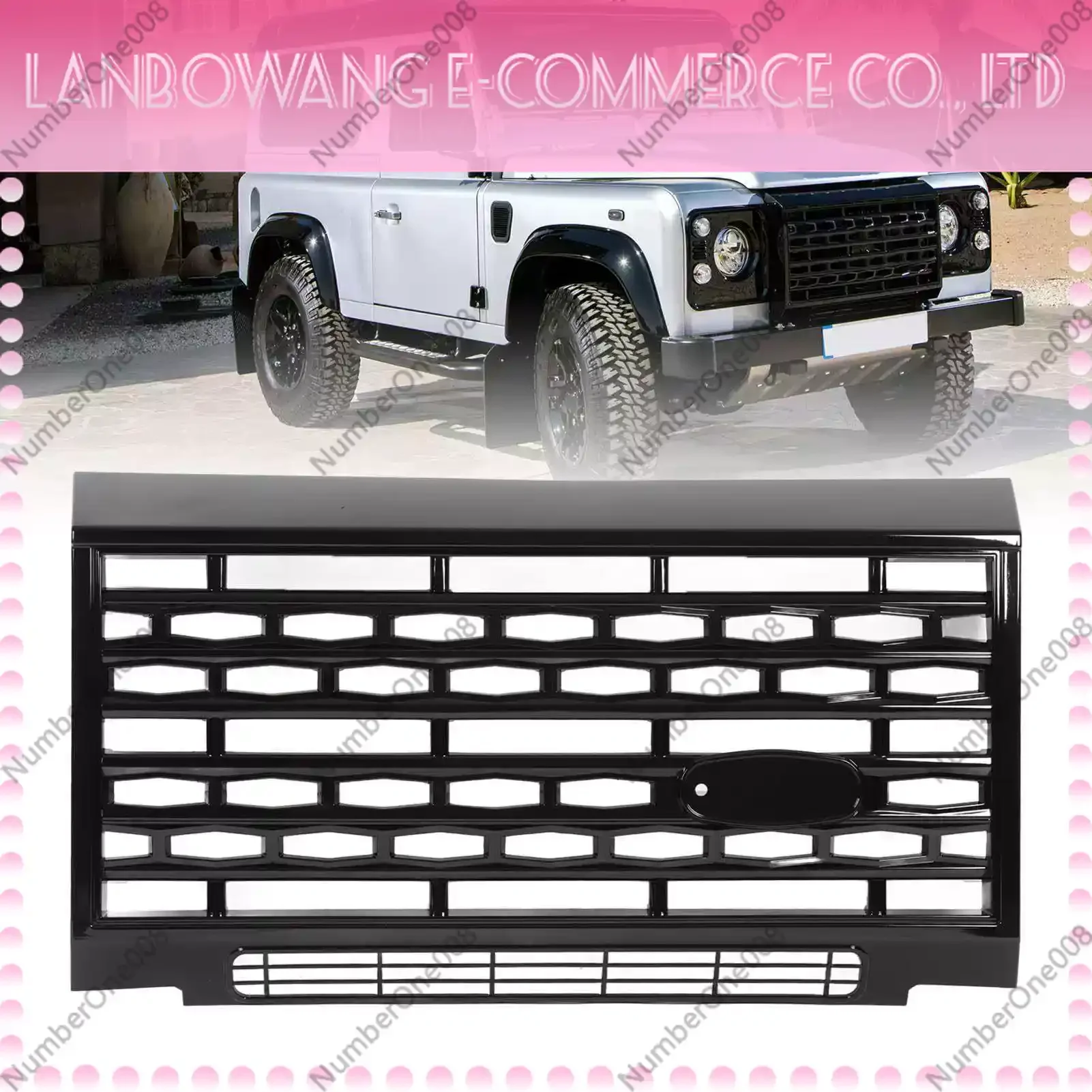 All Black Car Front Middle Grille For Land Rover Defender 90 110 130 1998-2019 Accessories Front Bumper Grill Racing Grills
