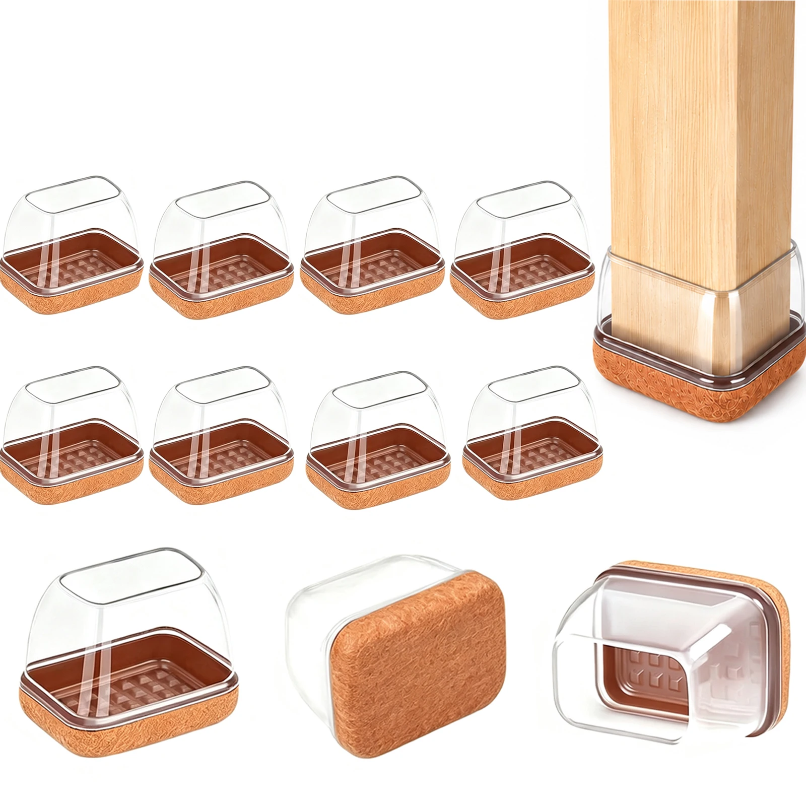 

8PCS Rectangular Silicone Chair Leg Protector Anti-Slip Thicken Felt Bottom Furniture Feet Pad for Hardwood Floor from Scratches
