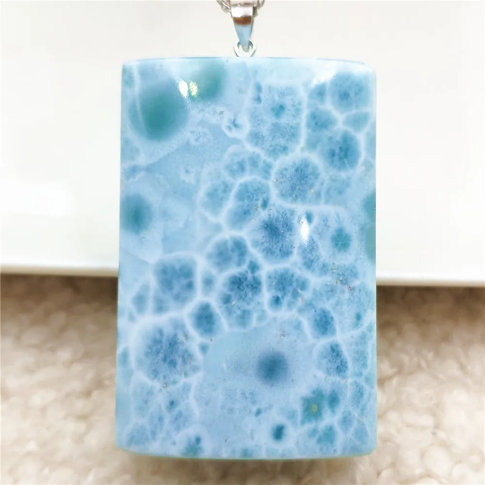 Natural Blue Larimar Rectangle Pendant Women Men Larimar Big Size 33x20x12mm Necklace Fashion Jewelry Gemstone AAAAAA