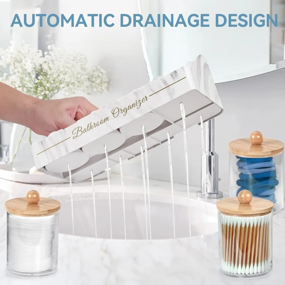 منظم كونترتوب الحمام، حامل فرشاة الأسنان للحمام مع 3 قطع من موزع حامل Qtip وصرف حامل معجون الأسنان