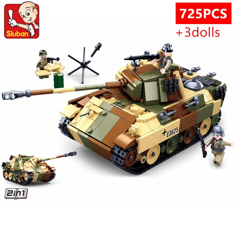 725PCS Land Force Military Panzerkampfwagen V Panther Tank Building Blocks Weapon War WW2 MOC Bricks Educational With Stickers