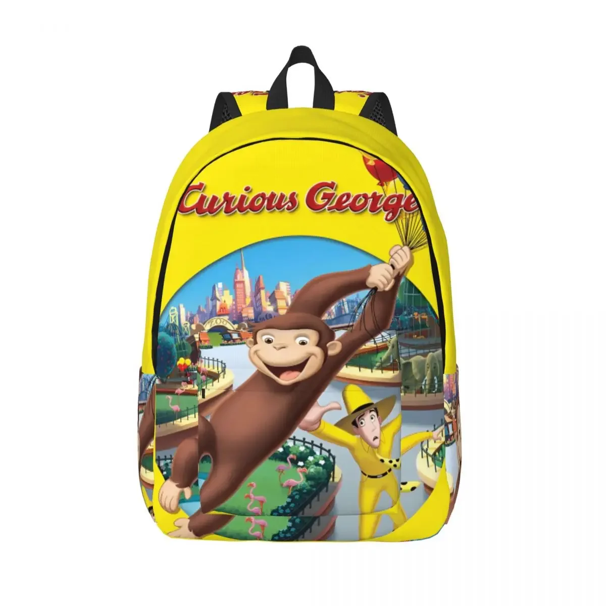 Curious George Monkey Cartoon Backpack for Men Women Cool Student Work Daypack TV Series Laptop Computer Canvas Bags with Pocket