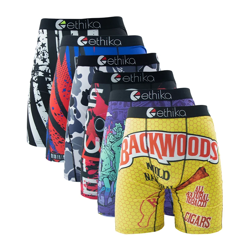 6Pcs ETHIKA Sexy Printed Men Underwear Boxer Short Male Underpants Breathable Panties Lingeries Plus Size Boxer Briefs S-XXXL