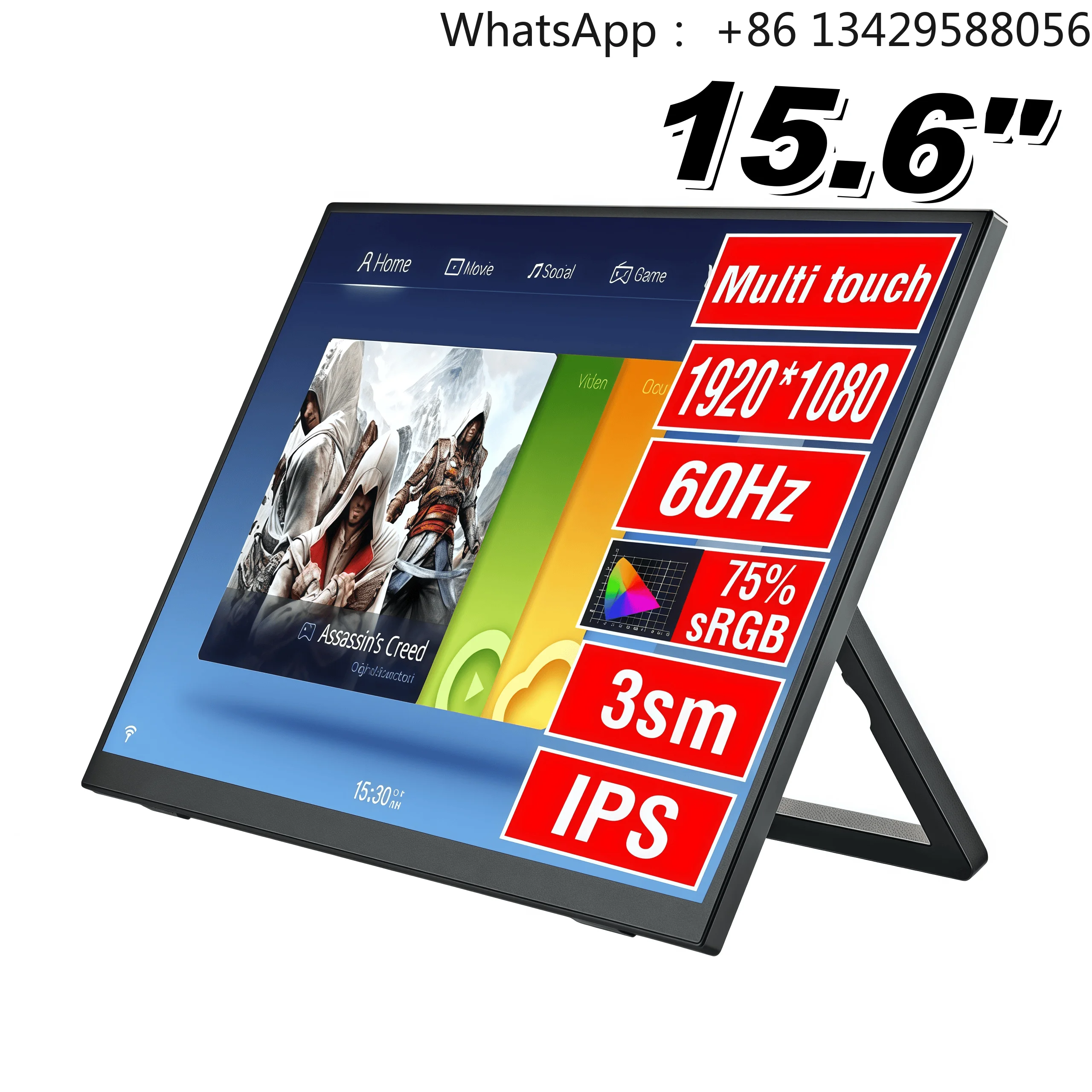 15.6 Inch IPS 1080P FHD Touch Screen Portable Monitor with Type-C/HD/HDR, 60Hz Refresh Rate for Phone/Laptop/Gaming OEM/ODM