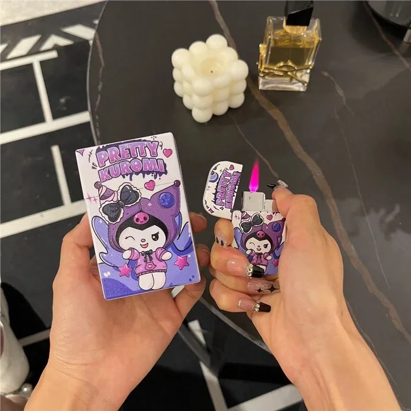 

Sanrio HelloKitty Cigarette Case and Lighter Set Mymelody Cigarette Box Cute Smoke Ornaments Pink Flame Windproof Lighters Gifts