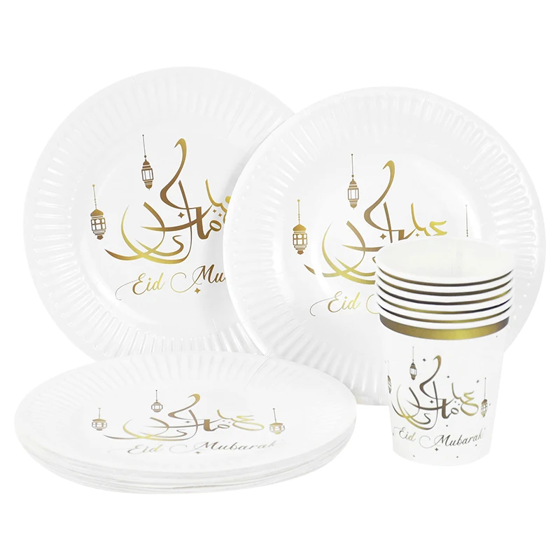 Eid Mubarak Dekoration Pappteller Tasse Einweggeschirr 2026 Ramadan Kareem Muslim Islamisches Festival Partyzubehör