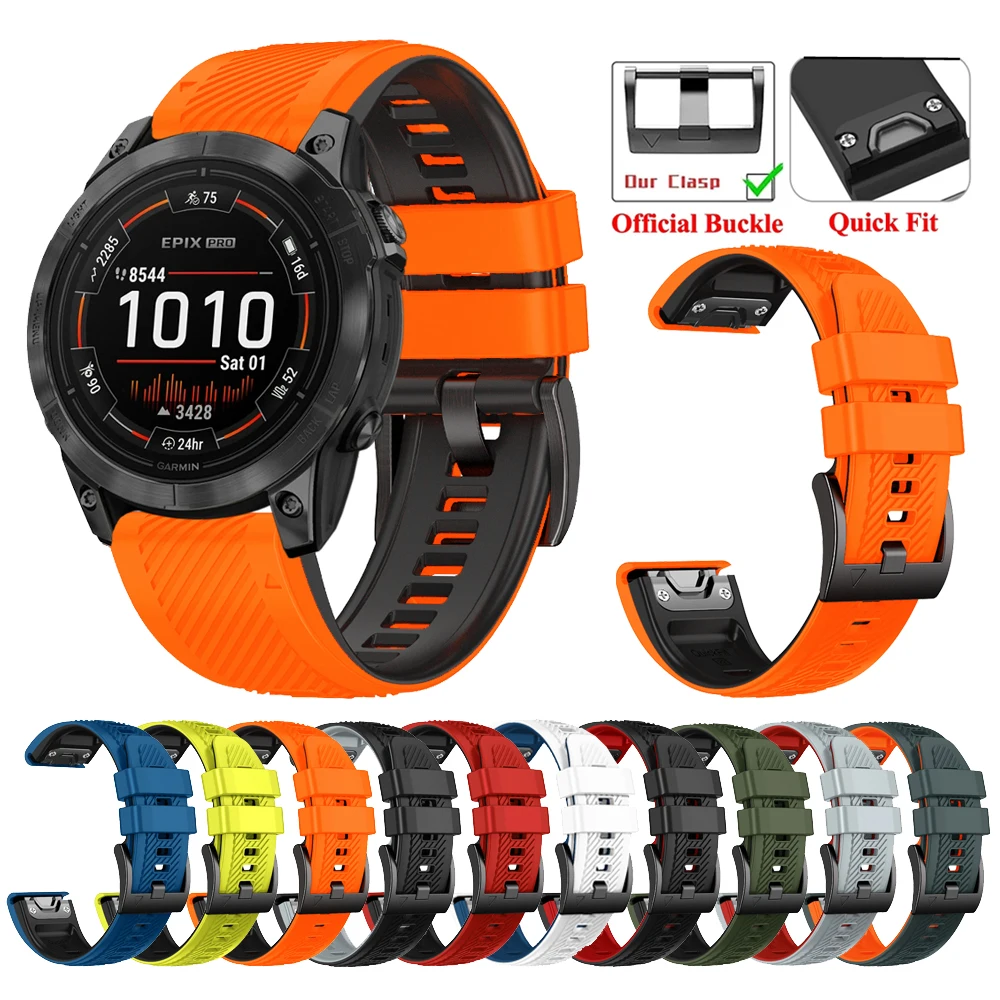 Silicone Watch Band QuickFit 22mm 26mm For Garmin Fenix 8 7 Pro/Quatix 6 6X 5X Marq Epix Pro Gen 2 47mm 51mm 965 Strap Bracelet