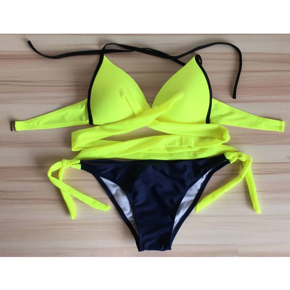 Two Piece Swimwear Patchwork Color Women Sexy Push Up Bikini Set 2025 Summer Plus Big Breasts Swimsuit Beach Wear