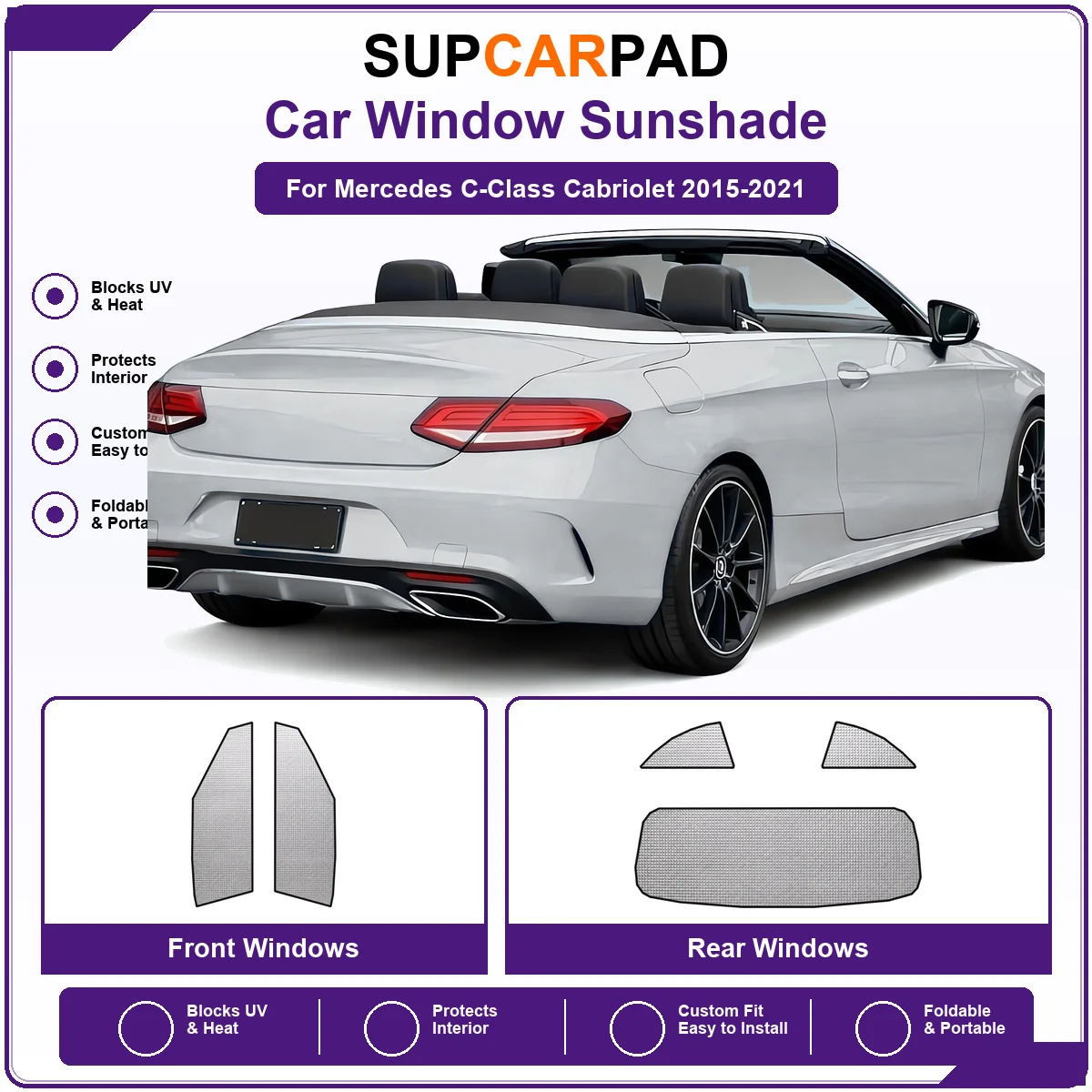 For Mercedes C-Class Cabriolet 2015-2021 Pre‑Cut Auto Window Sunshade Anti‑UV Car Sun Visor Protector