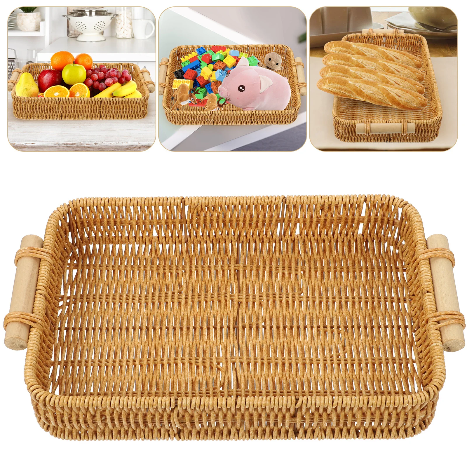 

Hand-Woven Woven Bread Basket Storage Tray For Kitchen Home Office Food Serving Fruit Container Woven Storage Basket