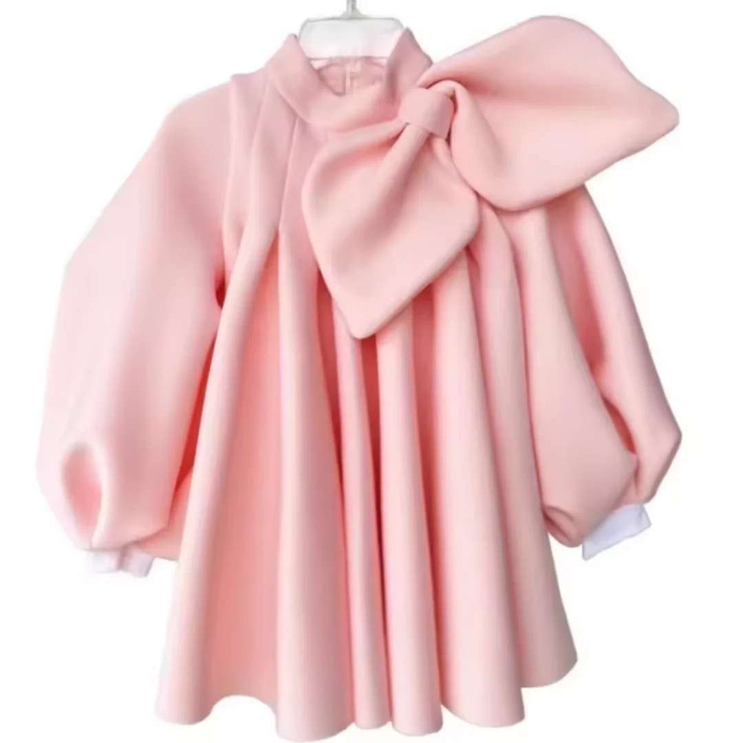 Vestido de noche de princesa boutique para niñas con mangas abullonadas y lazo, vestido de fiesta Eid para boda, cumpleaños, bautismo
