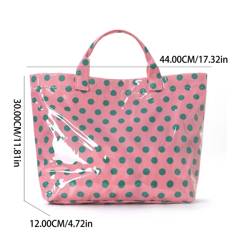 Damen-Tragetasche aus PVC mit Polka-Dot-Muster und Farbblockierung, klassische Retro-Mode-Schulterhandtasche, wasserdichte Reise-Aufbewahrungstasche mit großem Fassungsvermögen – Detail 1
