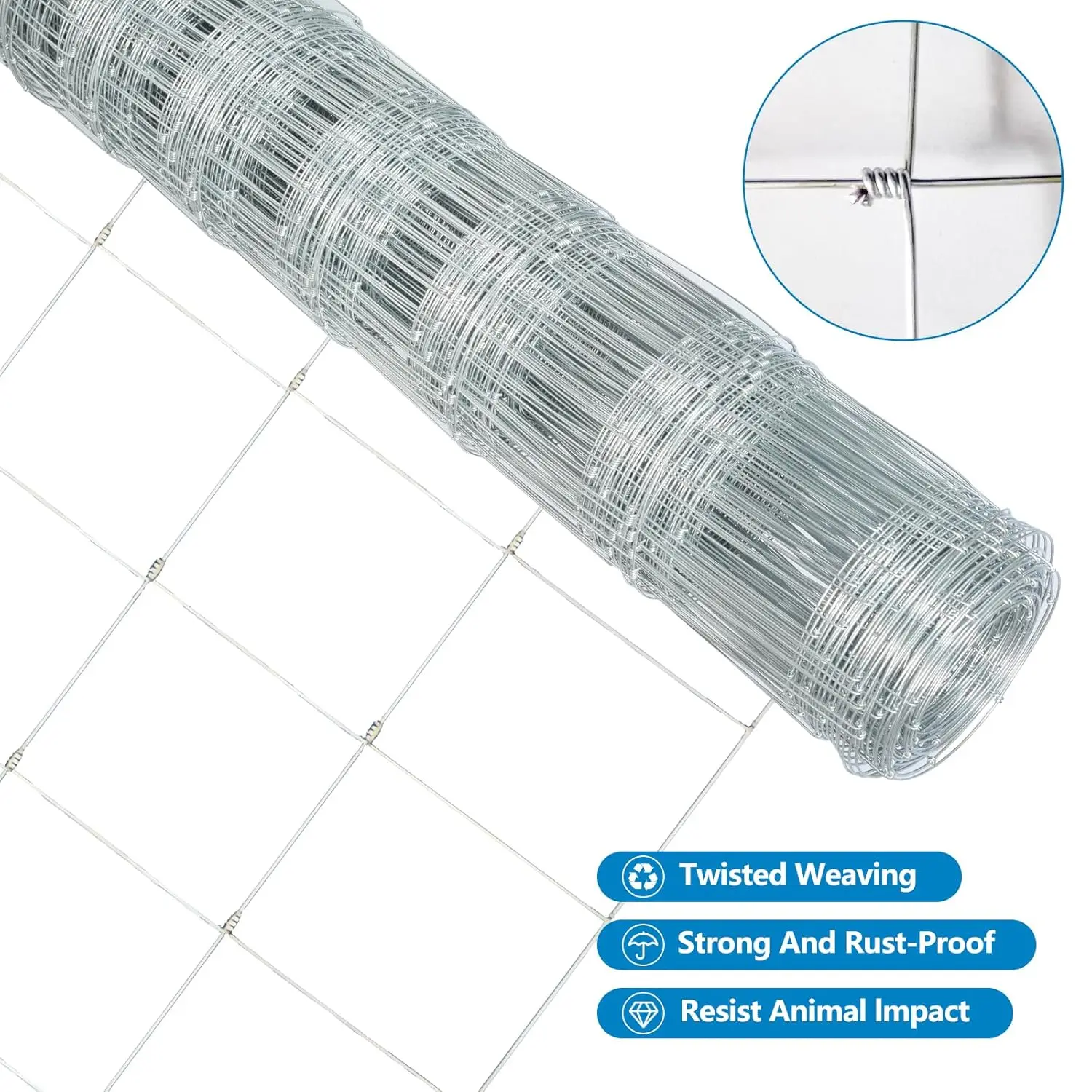 4ft x 164ft Galvanized Woven Wire Fence for Livestock and Yard Protection, Durable Animal Fencing