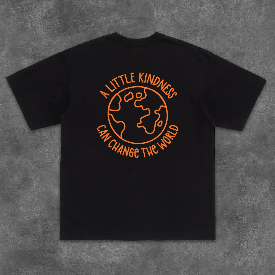 Unisex A Little Kindness Can Change The World Earth Graphic Tee,  Cotton Streetwear, Casual Short Sleeve Top for Men Women