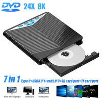 7-in-1 USB 3.0 Type-c External DVD RW CD Drive Burner Reader Player Optical Drive External For PC Laptop Desktop iMacs