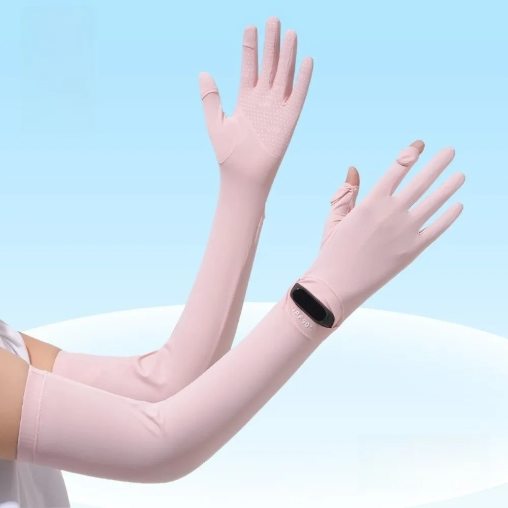 

Thin Solid Color Long Sleeve Sun Protection Flip Sunscreen Sleeve Gloves Non-slip Quick-drying Ice Silk Arm Sleeve Cycling