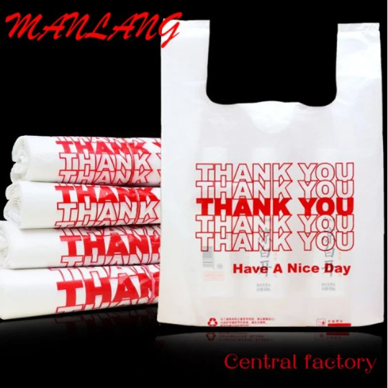 Custom  Hot Selling Custom Thank You Plastic Shopping Bags Vest Handle Grocery Bags Plastic Bags