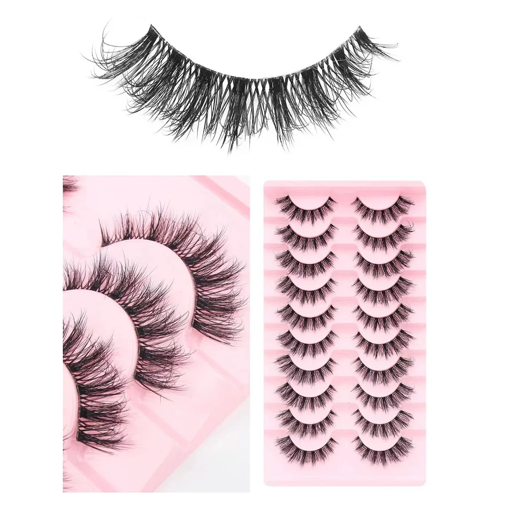 10 أزواج رائجة البيع الرموش الصناعية الطبيعية مانغا سميكة شريط كامل رموش اصطناعية تمديد حجم رمش ماكياج ملحق