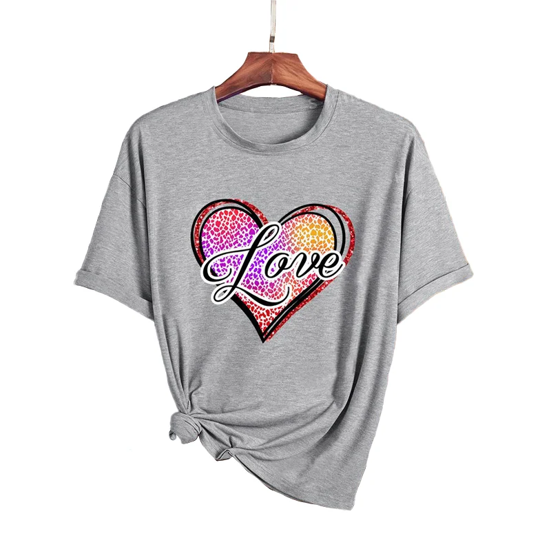 

Fashion casual women's summer women's T-shirt Simple love English letter printed street fitness loose comfortable multi-purpose