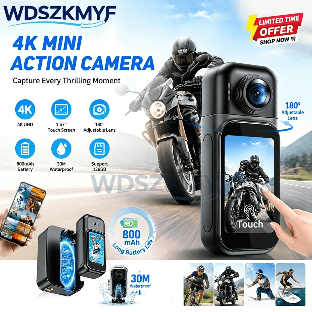 4k-1080pミニレコーダー-wifiアクションカメラ-povバイク用ロードスポーツカメラ-自転車vlogペットボディカメラ-充電ケース付き