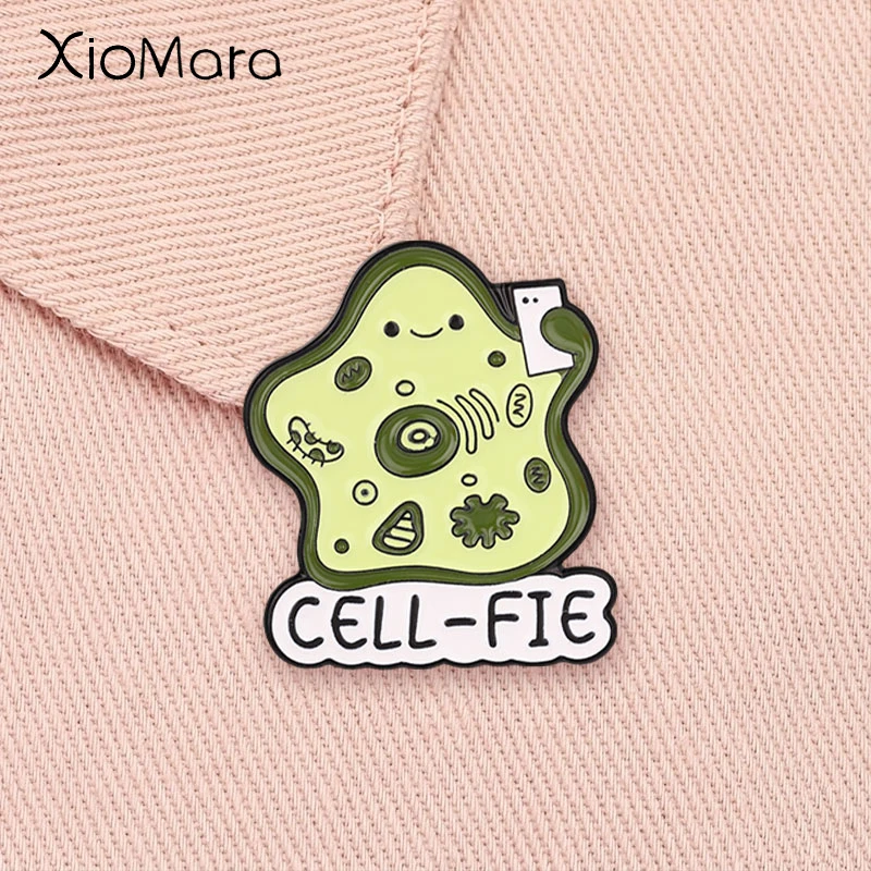 Fuuny Pun CELL‑FIE Enamel Pin Biology Science Mitochondria Nucleus Ribosomes Animal Cell Organelle Brooch Lapel Badge Jewelry Gi