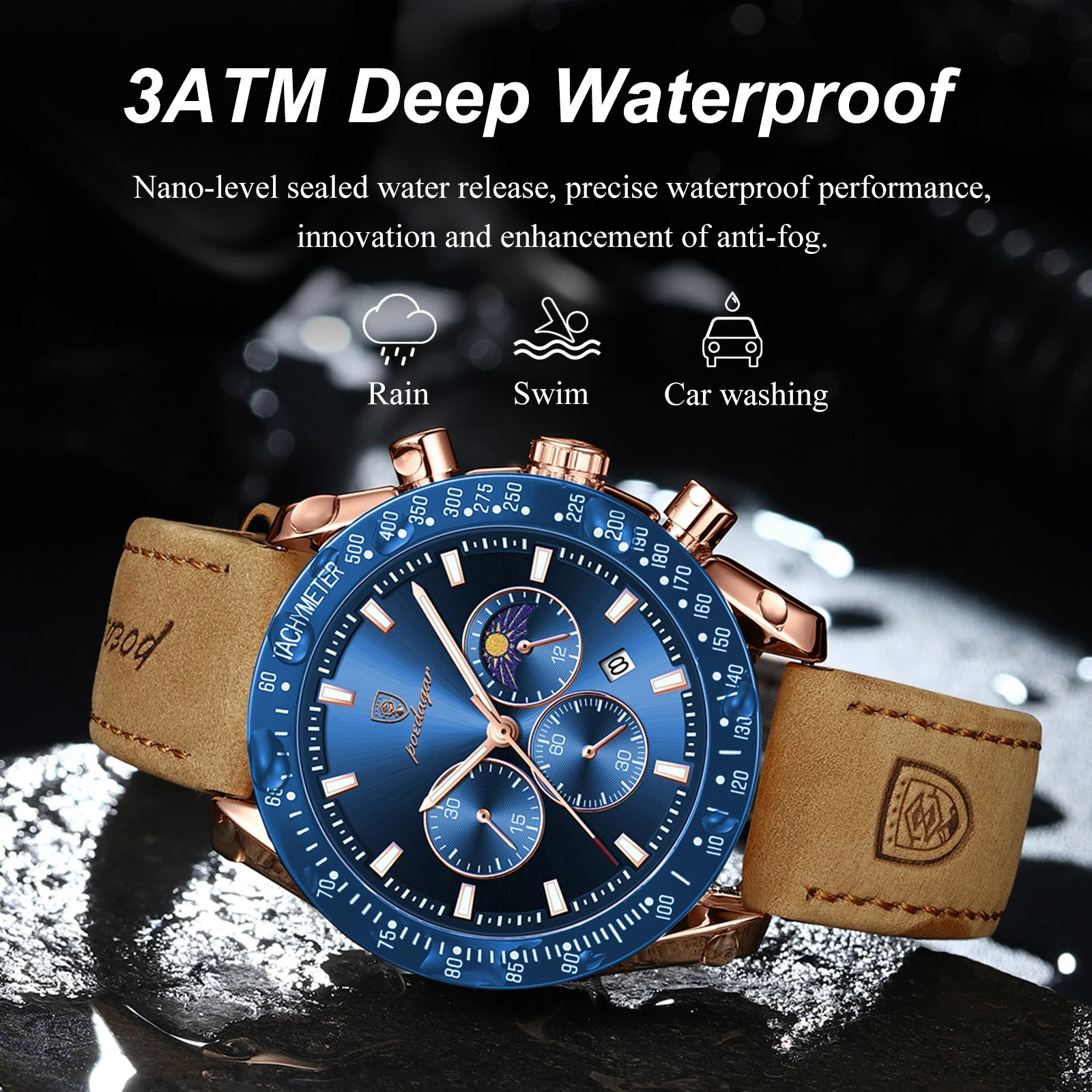 POEDAGAR Top Brand Luxury Men Watch For Man Sports Waterproof Luminous Date Chronograph Leather Men\'s Watches Quartz Male Clocks