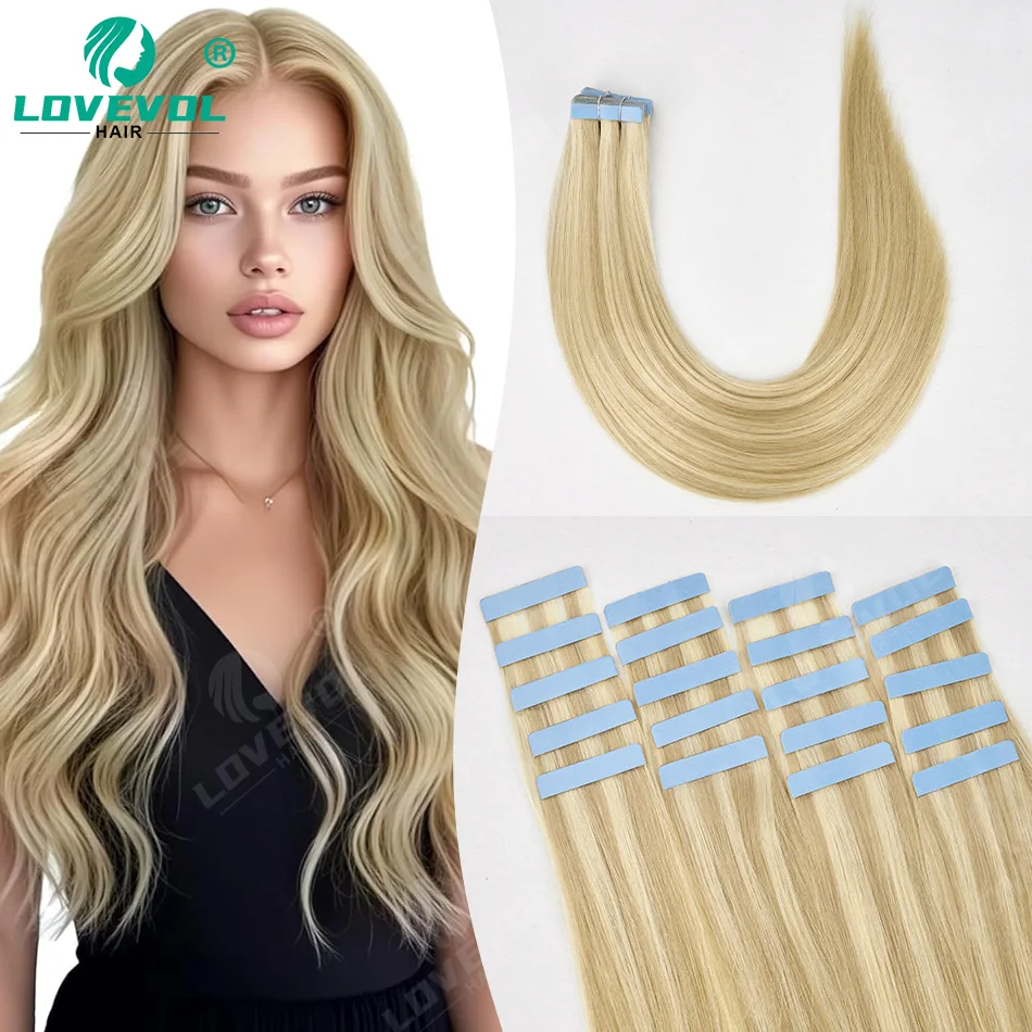 

20/40PCS Tape In Hair Extensions 14-22 Inches Real Hair Machine-made Remy Gold Brown Double Tape Adhesive Human Hair Extensions