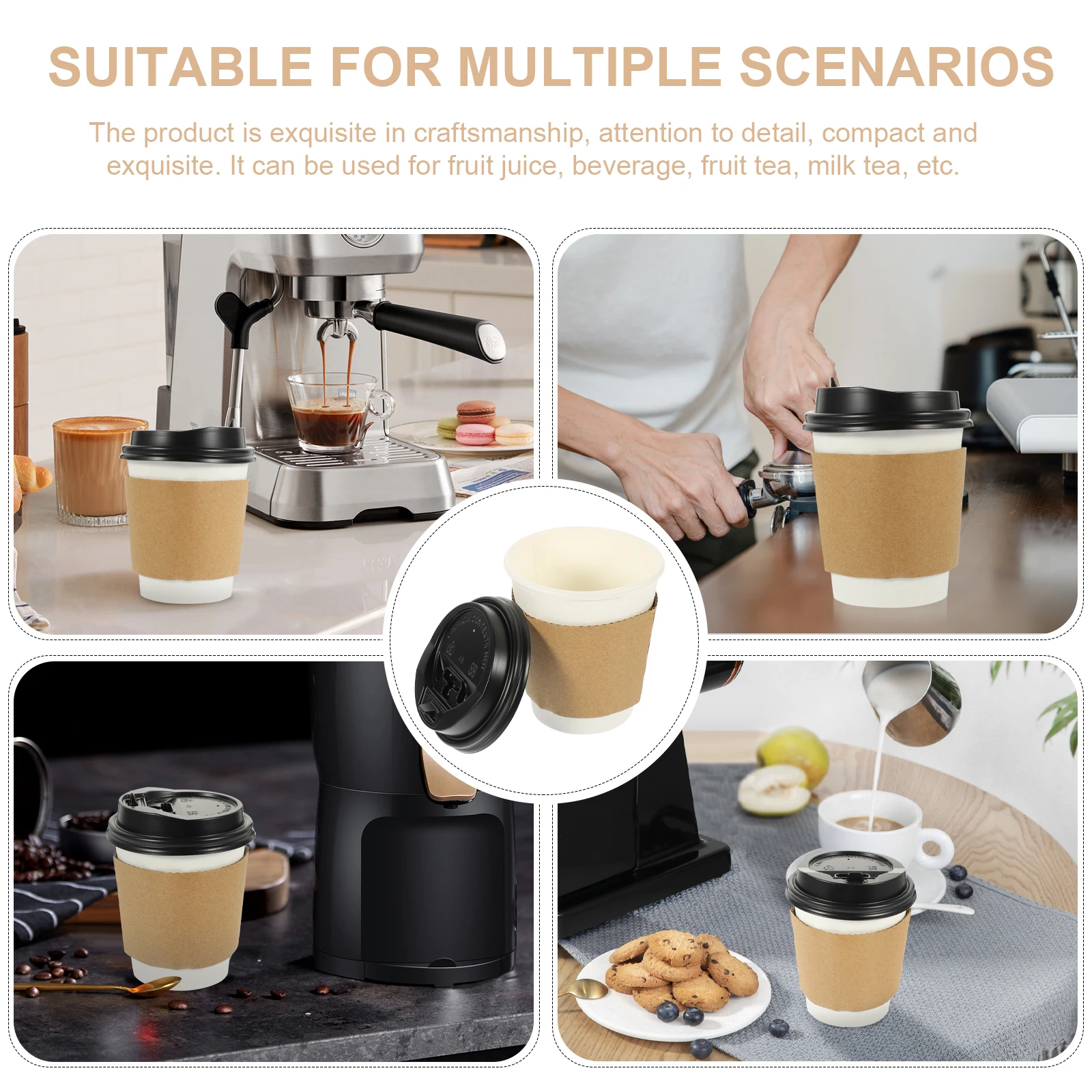 

50 Sets Coffee Paper Portable Black Decorative Juice Tea Thick Hot Beverage Cups Beverage Drinking Cups Hot Drink