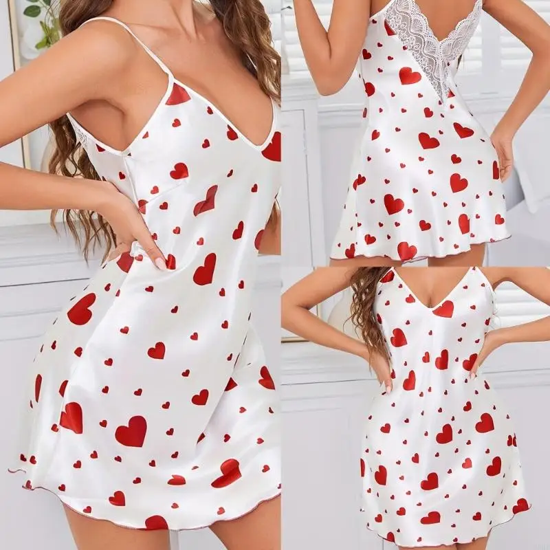 

Women Sleepwear Nightgown Floral Lace Chemise Nightgown Sleep Dress Women Full Slip V Neck Lingerie Dress