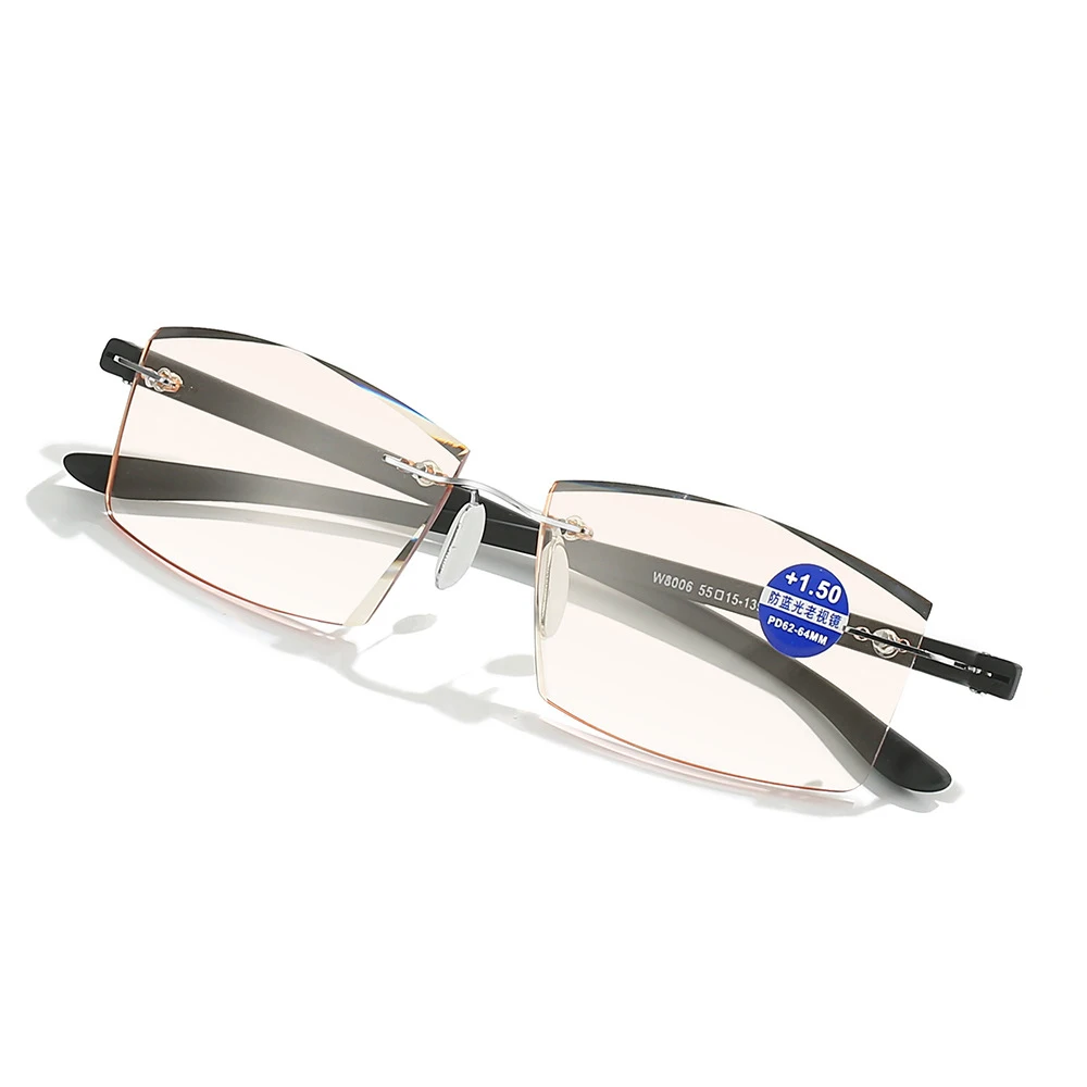 

Fashion Men Rimless Anti-blue Reading Glasses Trimming tea-lenses Comfortable Reader for Computer