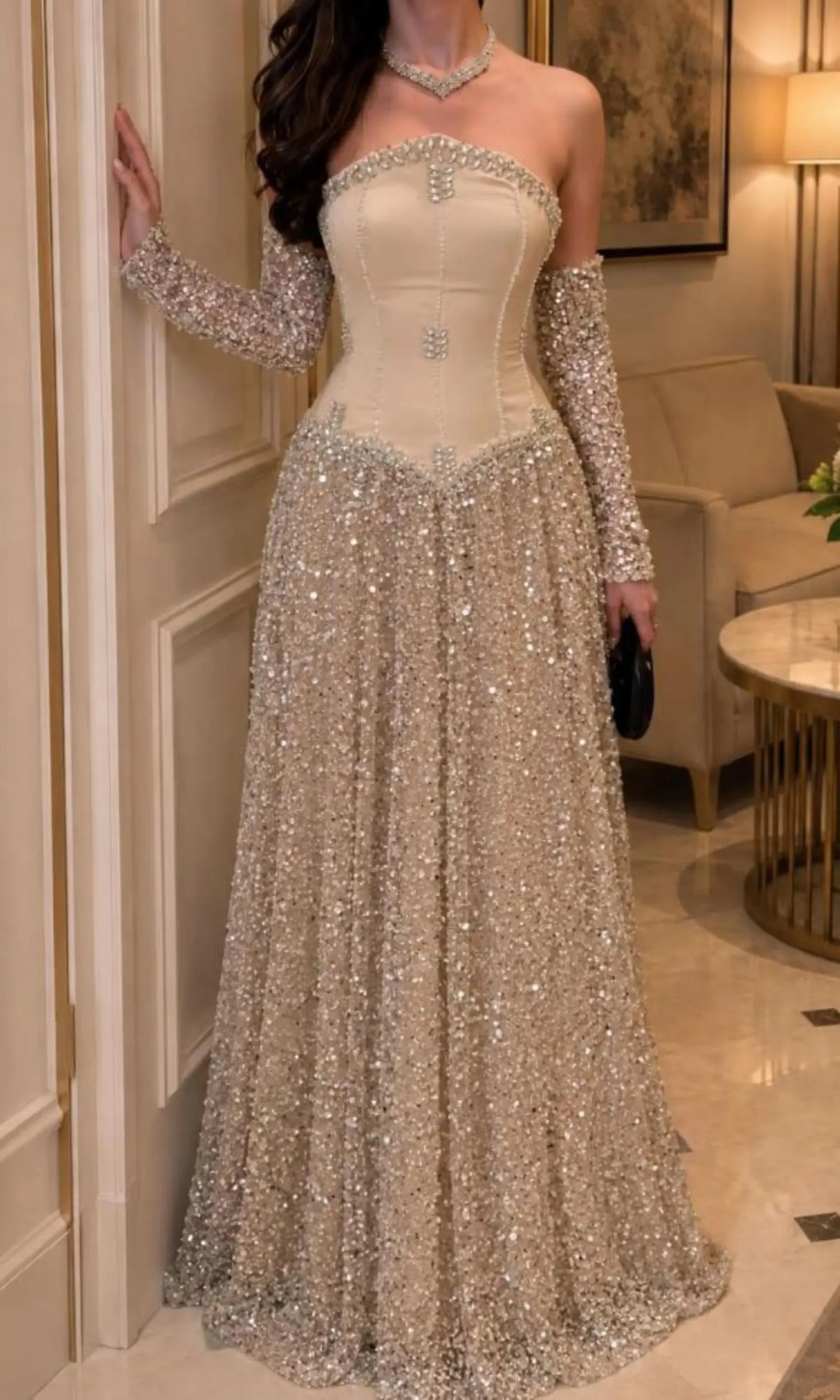 Customized Elegant Evening Dress Matching Net Pleat Sequined Pattern A-line Off-the-shoulder Long Bespoke Occasion Prom Dresses