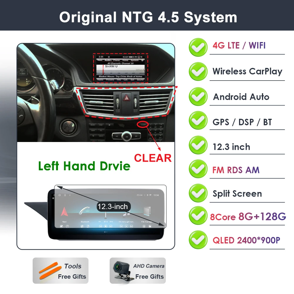 Draadloze Carplay voor Mercedes Benz E-Klasse W212 2009-2015 Android 16 autoradio video DSP stereo GPS QLED touchscreen 4G WiFi BT