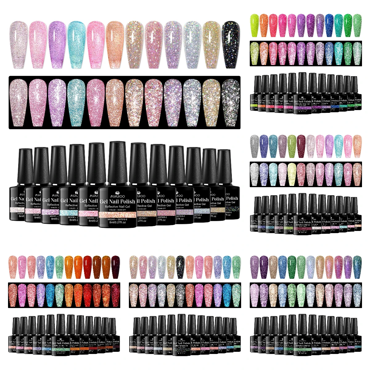 

12pc Reflective Glitter Nail Gel Polish Set Macaron Gold Silver Sparkling Nail Art Long Lasting UV/LED Varnishes for Manicure
