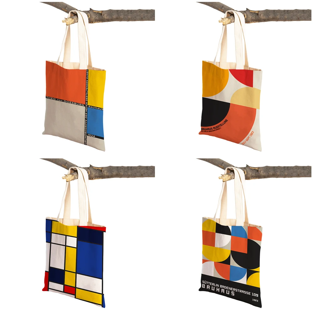 Modern Bauhaus Chair Abstract Mondrian Lady Shopping Bag Both Sided Geometric Women Shopper Bags Casual Tote Handbag