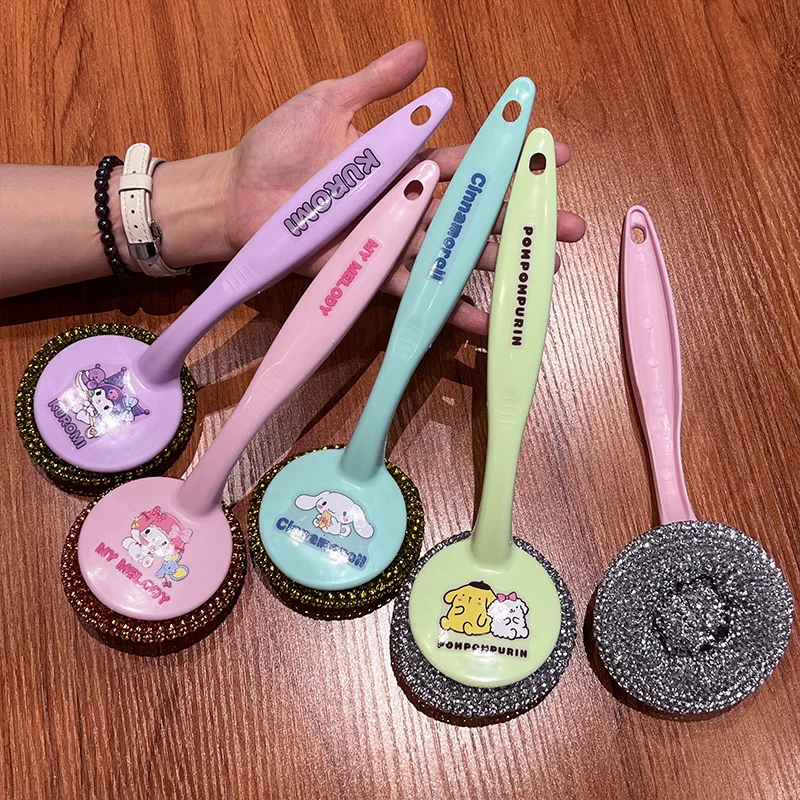 Cepillo de limpieza de cocina con mango largo Hello Kitty Kuromi Melody, cepillo de limpieza para el hogar, cepillo para lavar platos, accesorio de juguete
