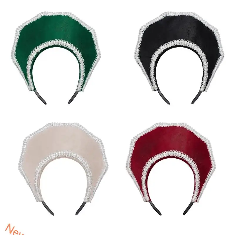 古典的なアン・ブーリン帽子ヘアバンドとエレガントな人工真珠のディテール劇場パフォーマンス用ハロウィーンパーティー着用-lxad