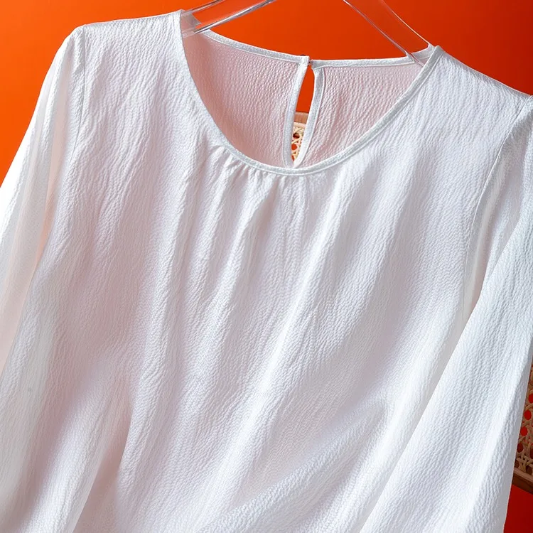 Chemise en soie pour femmes, 100% soie de mûrier, 19 Momme, soie perlée, couleur unie, pull à manches longues, chemisier, travail de bureau, M L XL M1298