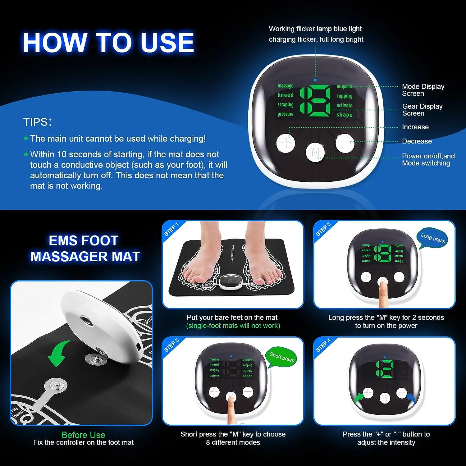 EMS Foot Massager Mat for Neuropathy-Foot Stimulator Massager for Improved Circulation and Pain Plantar Fasciitis Relief