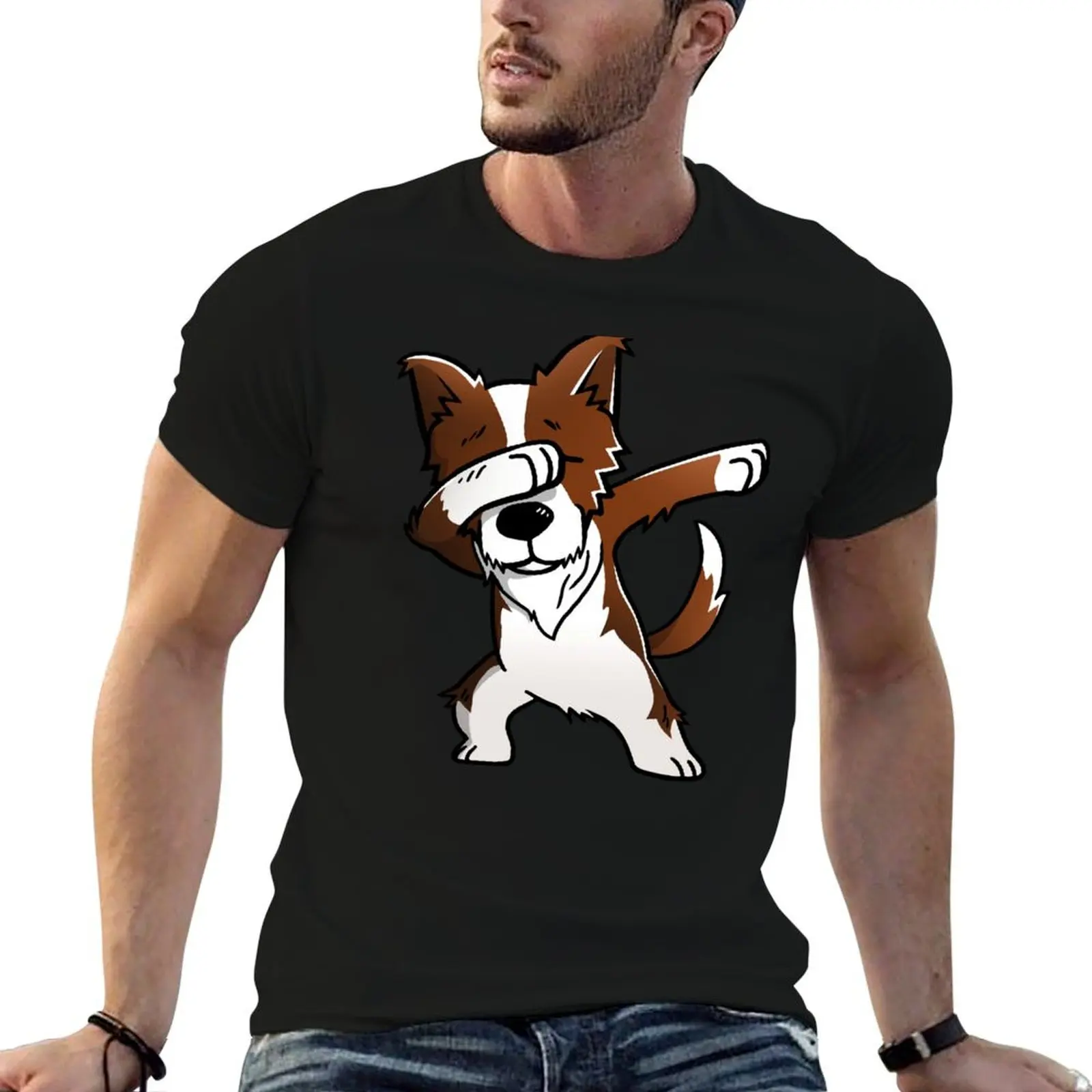 

Dabbing Red Border Collie T-Shirt blue archive anime tshirt oversized graphic t shirt vintage designer t shirt men