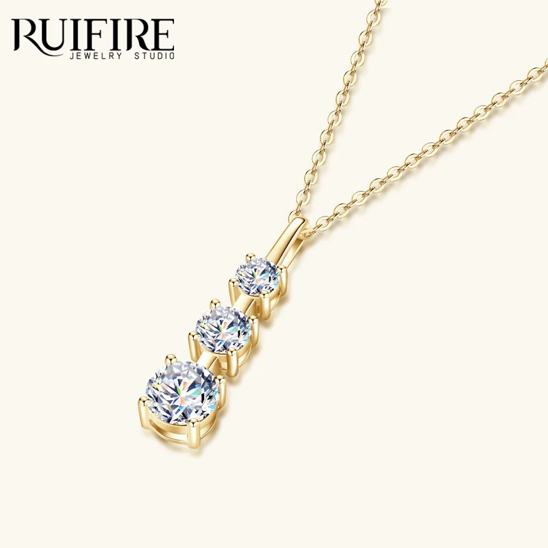 

RUIFIRE D VVS1 Moissanite Pendant Necklace S925 Sterling Silver 14K Gold Plated Adjustable Clavicle Chain Necklace Jewelry Gift