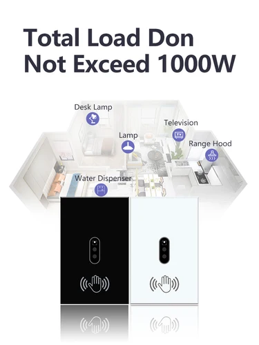 Imagen 1 del producto LOUYSGEN-interruptor de Sensor de onda manual de EE. UU., Sensor de movimiento infrarrojo de 1000W, interruptor de 0 Contactos a la moda, Panel de vidrio templado de cable neutro