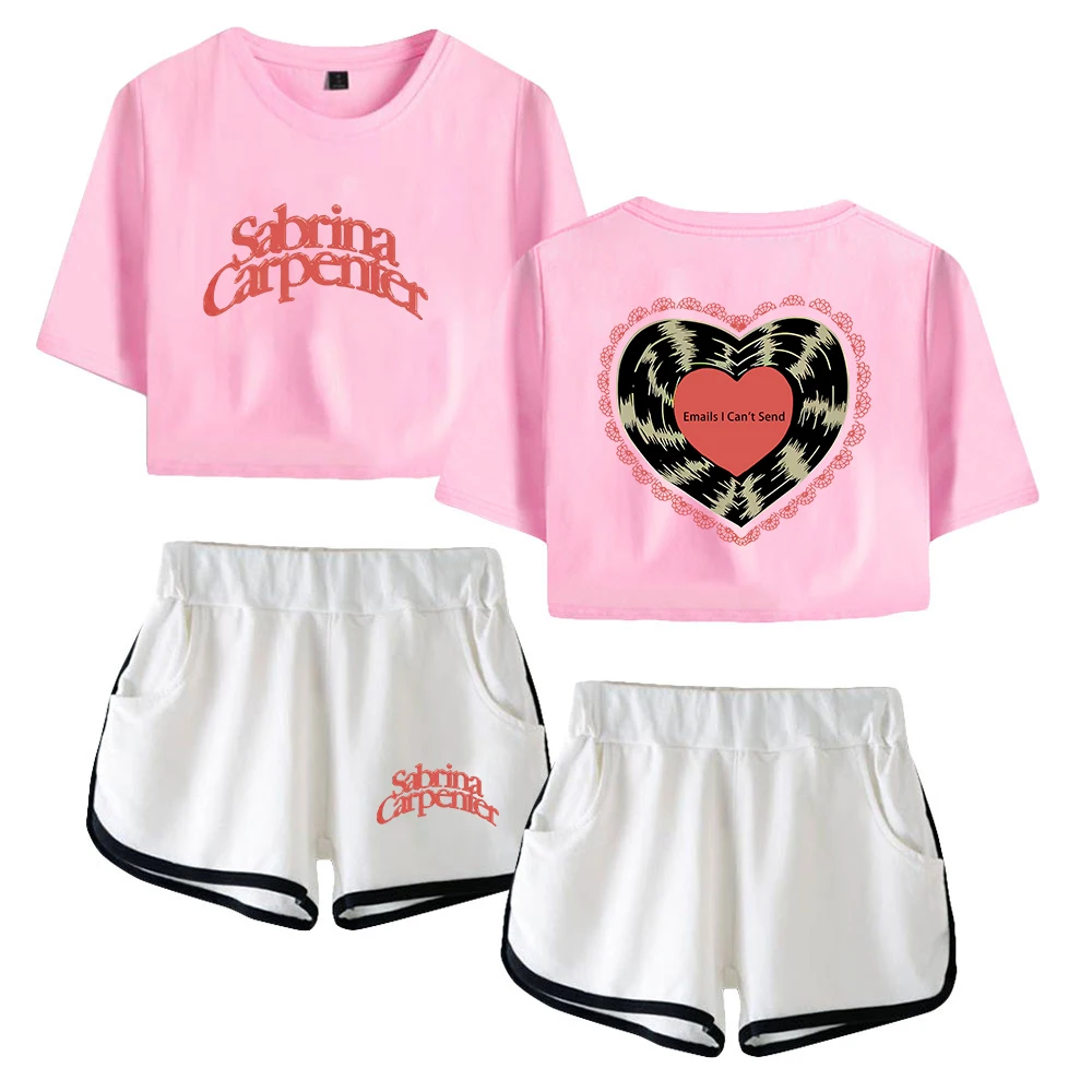 Sabrina Carpenter Emails I Can\'t Send Merch Two Piece Set Short Sleeve Crop Top+Shorts Women\'s Sets